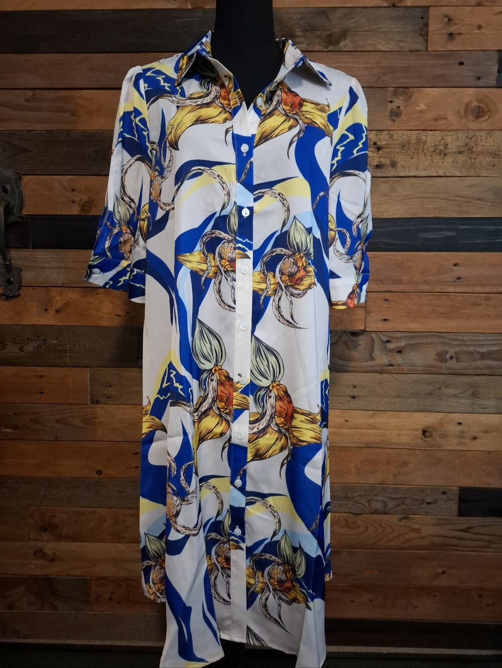 NWT ADOR Floral Satin Button Down Dress - Large